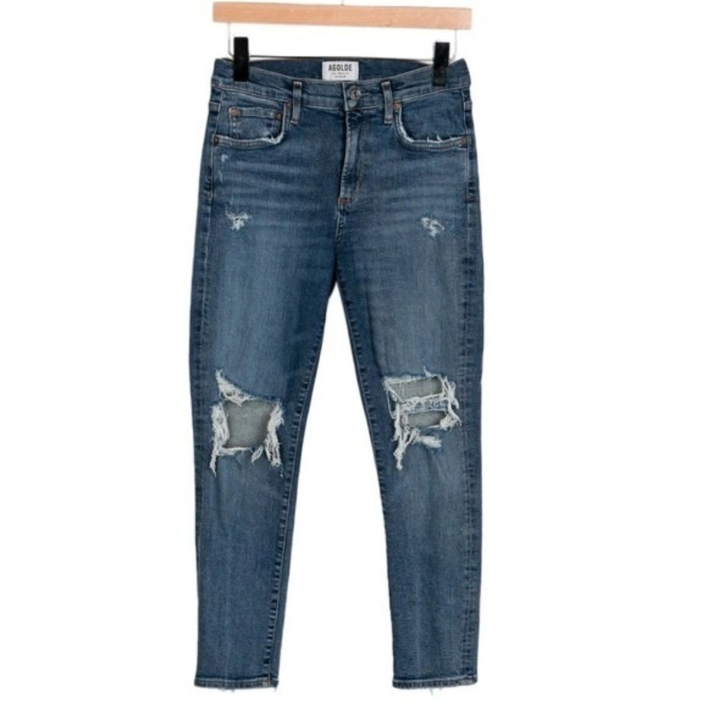 AGOLDE Denim‎ High Rise Ripped Knee Wash Blue Jeans size 27
